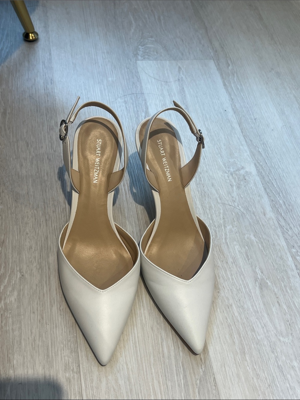 Stuart Weitzman Cream Pointed-Toe Slingback Pumps